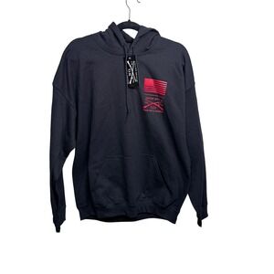 Grunt Style Mens Black Hoodie American Flag Graphic Print Pullover Sweatshirt XL